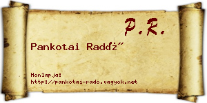 Pankotai Radó névjegykártya